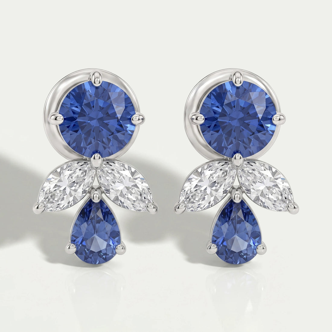 Sapphire Round And Pear Gemstone Stud Earrings Earrings
