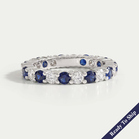Blue Sapphire And Diamond Wedding Band Ring