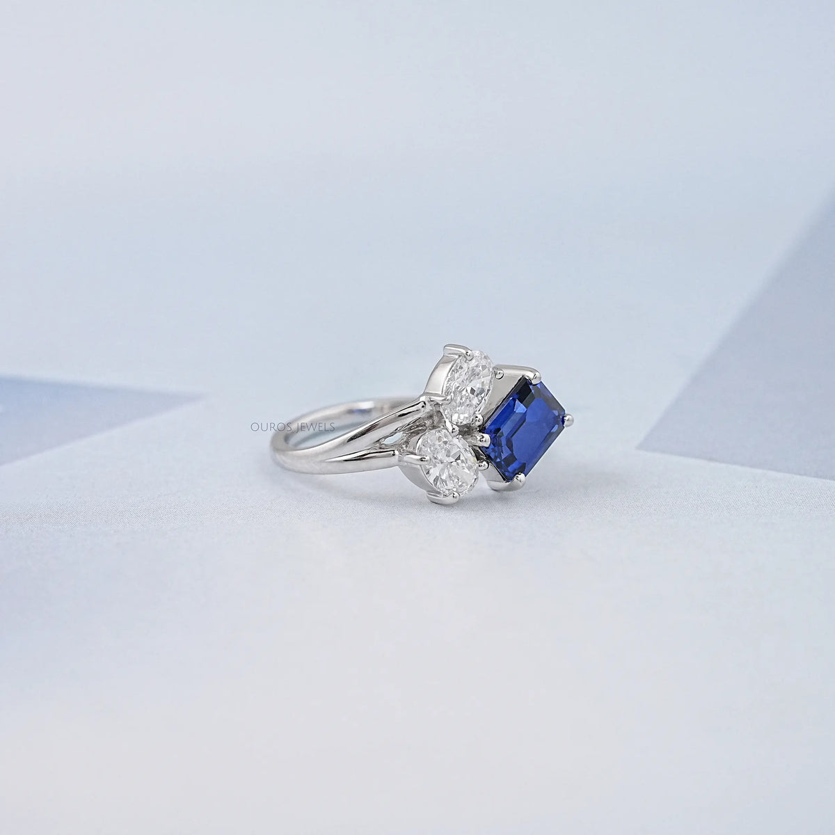 Sapphire Emerald And Oval Cut Split Shank Ring