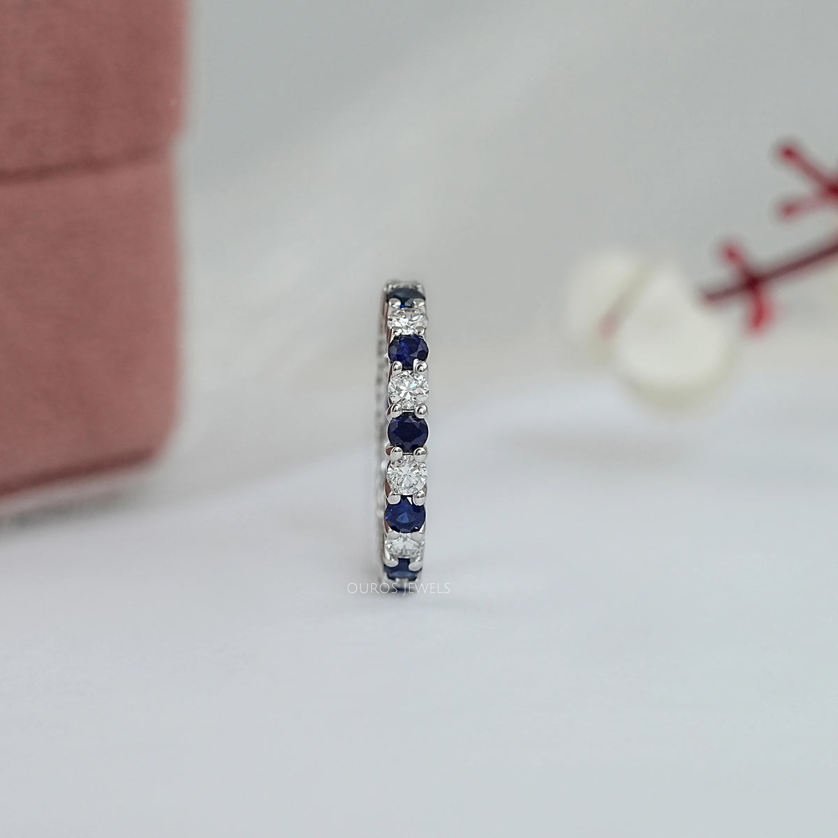 Blue Sapphire And Diamond Wedding Band Ring