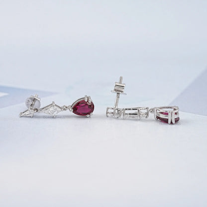 Dangling Kite Cut And Pear Shape Ruby Drop Earrings