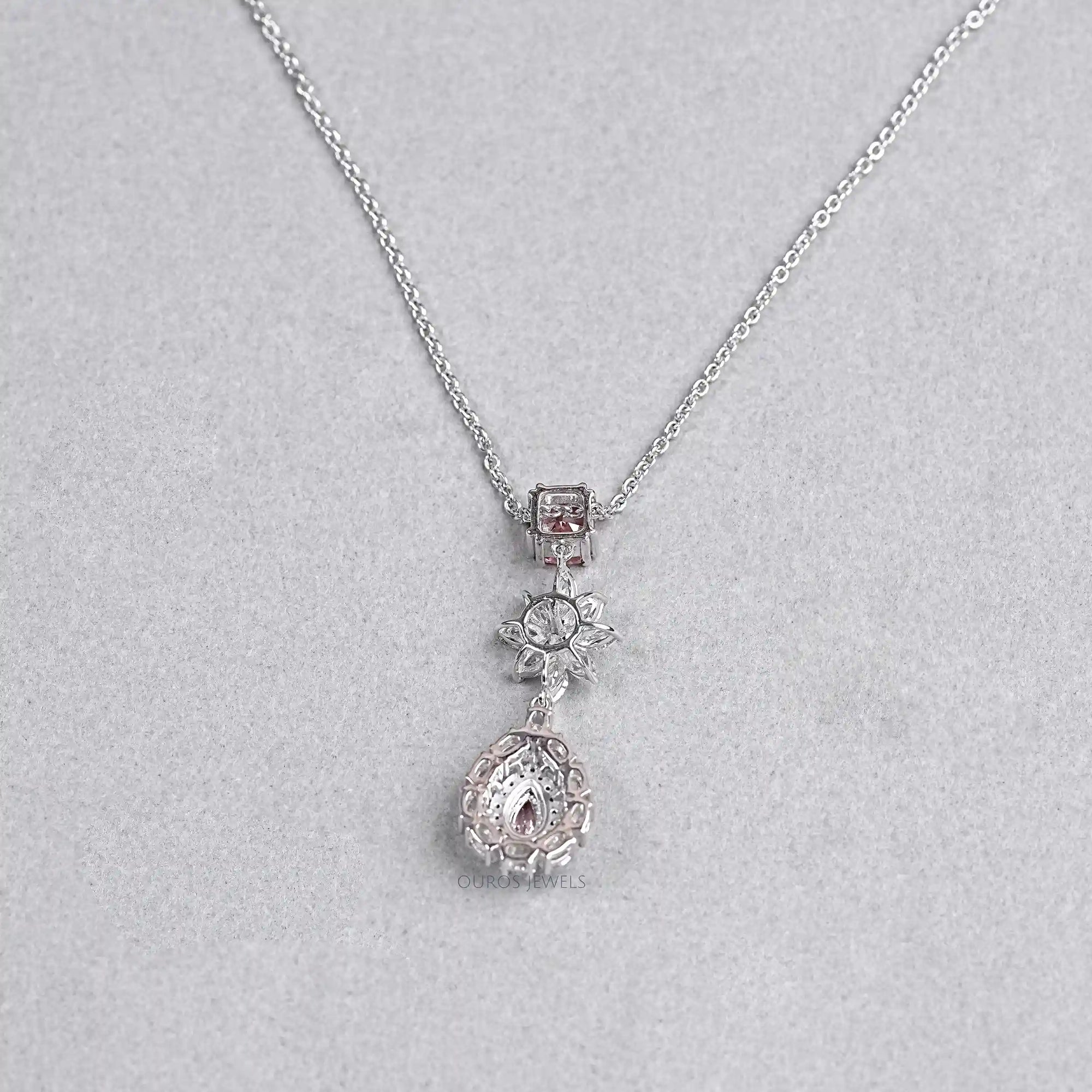 Pear Shape Double Halo Diamond Drop Pendant Necklace Necklaces