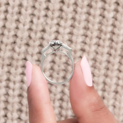 Three Stone Pear Diamond Engagement Ring - With Tapered Baguettes Rings