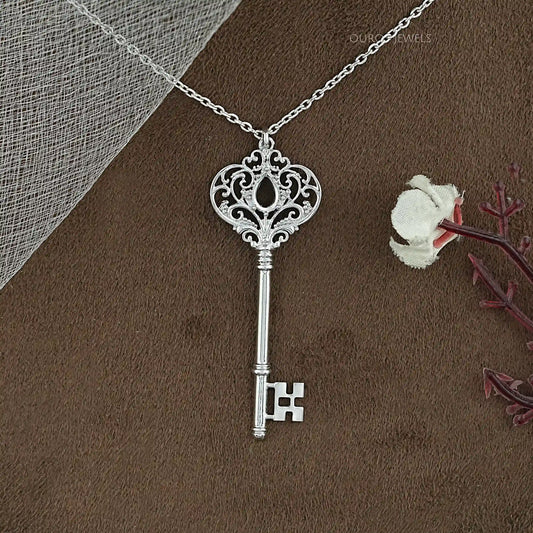 Key Shape Semi Mount Pendant Necklaces