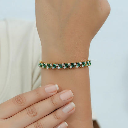 Shield Cut Green Gemstone And Diamond Bracelet Bracelet