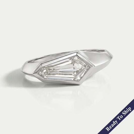East West Step Cut Shield Bezel Set Solitaire Ring Ring