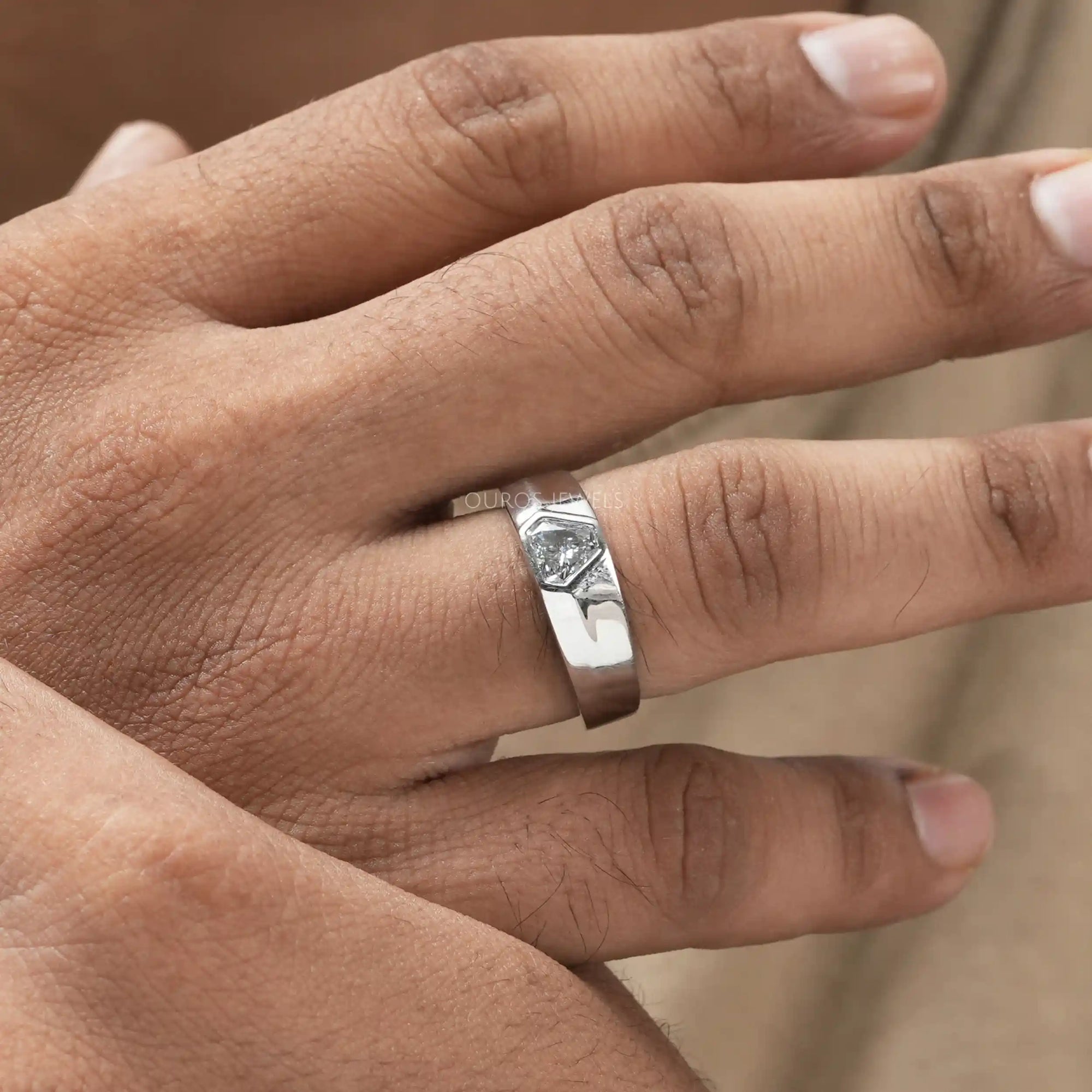 Shield Cut Lab Grown Diamond Solitaire Mens Wedding Band