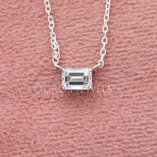 Single Emerald Cut Lab Grown Diamond Pendant Necklaces