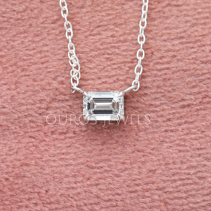 Single Emerald Cut Lab Grown Diamond Pendant Necklaces