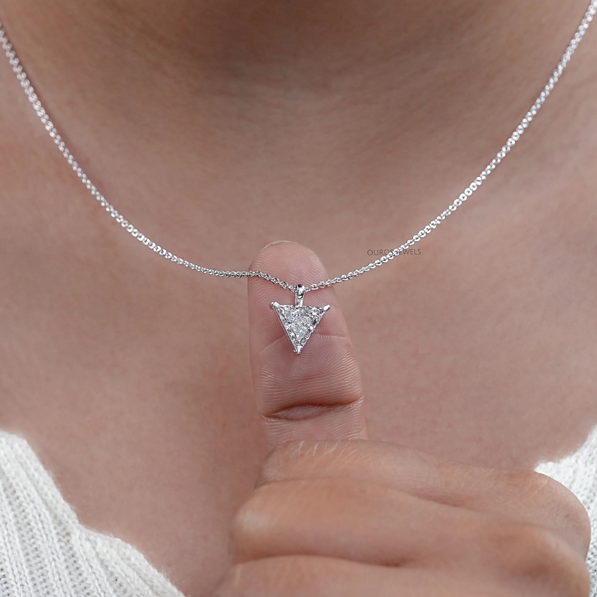 Triangle Cut Lab Diamond Solitaire Pendant Necklaces
