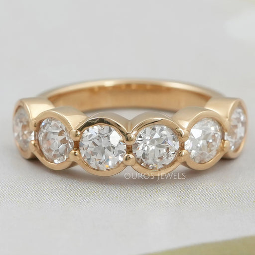 Six Stone Old European Round Diamond Bezel Set Wedding Band Ring