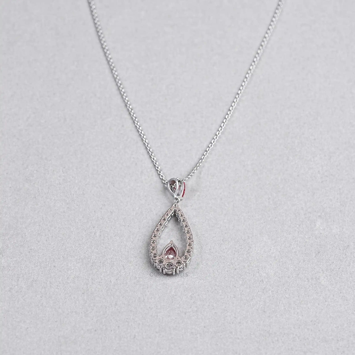 Open Pear Shape Pink Lab Diamond Pendant Necklaces