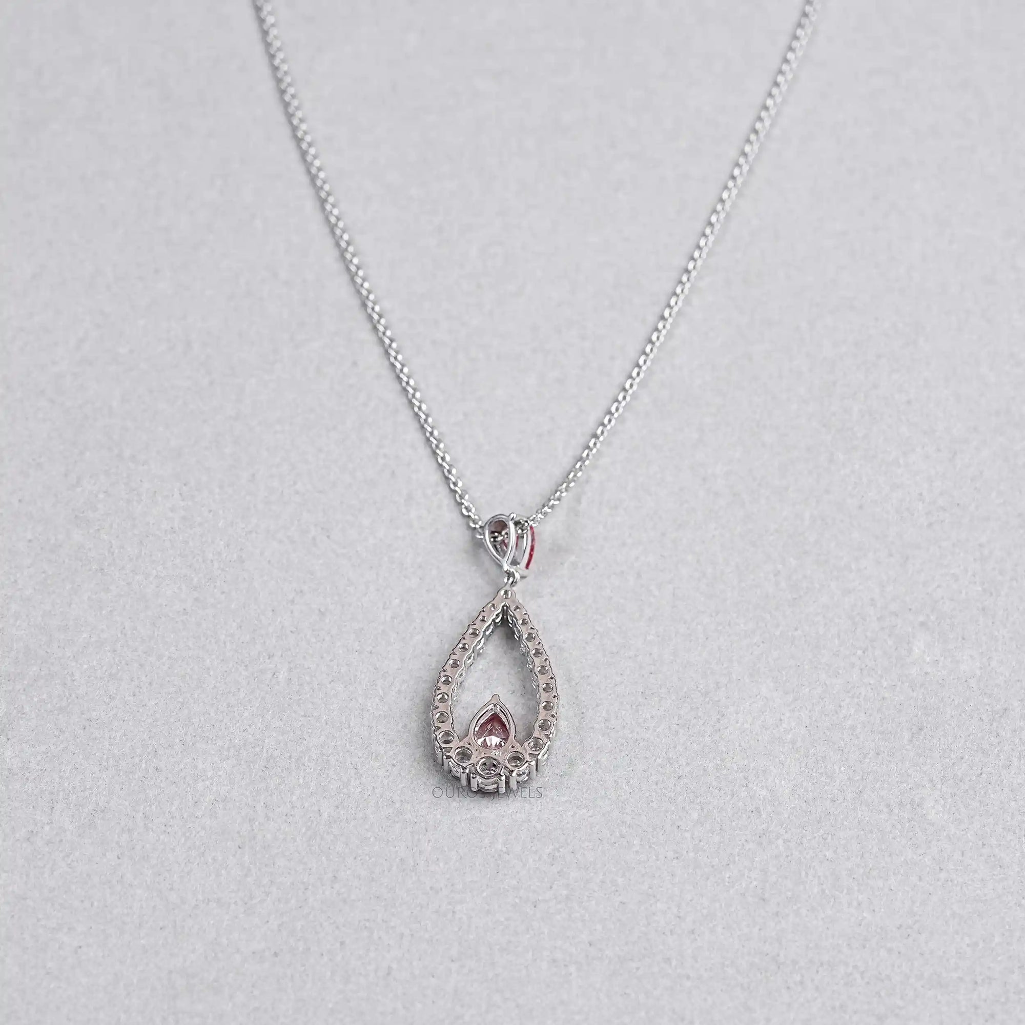 Open Pear Shape Pink Lab Diamond Pendant Necklaces