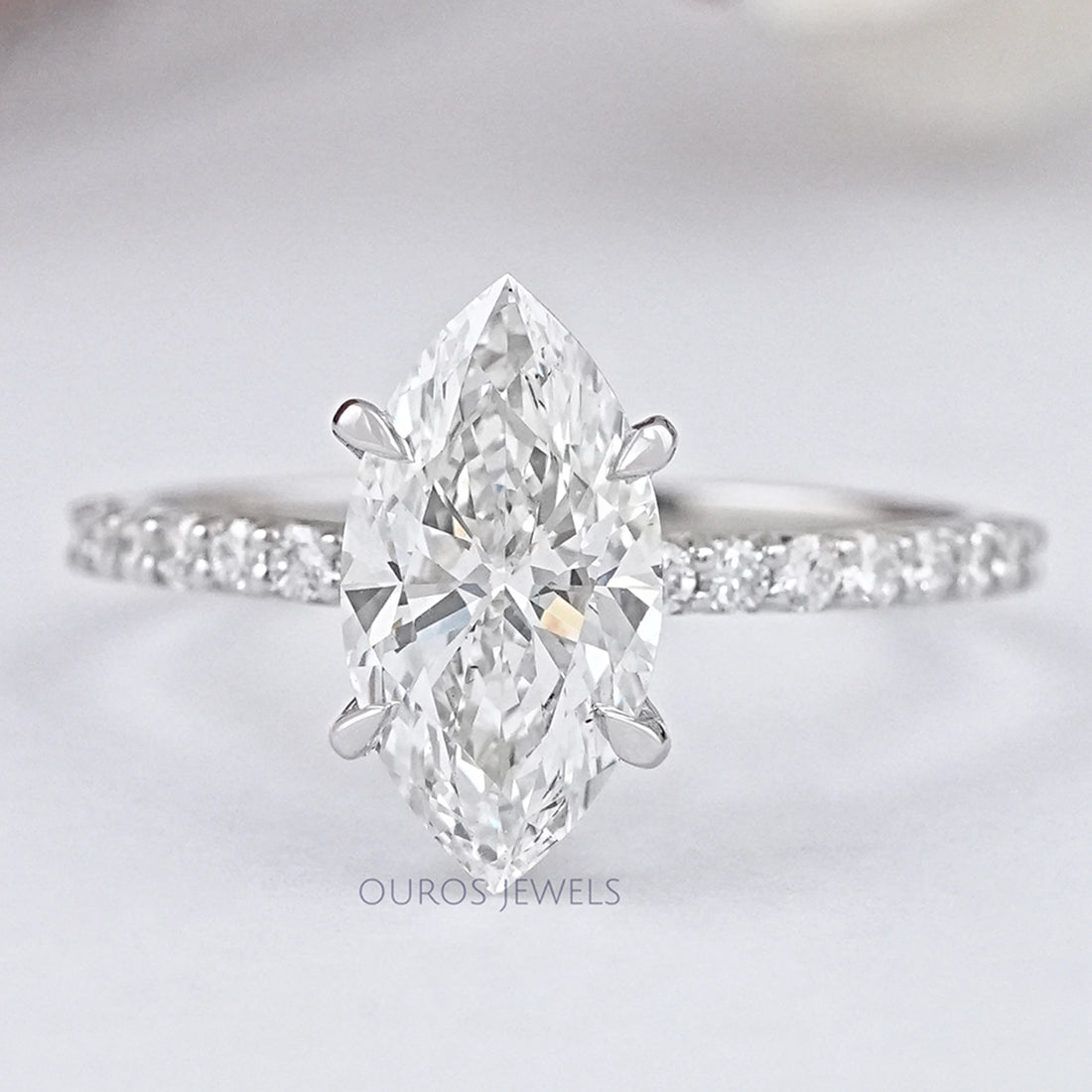 Marquise Cut Lab Grown Diamond Solitaire Accent Ring Ring