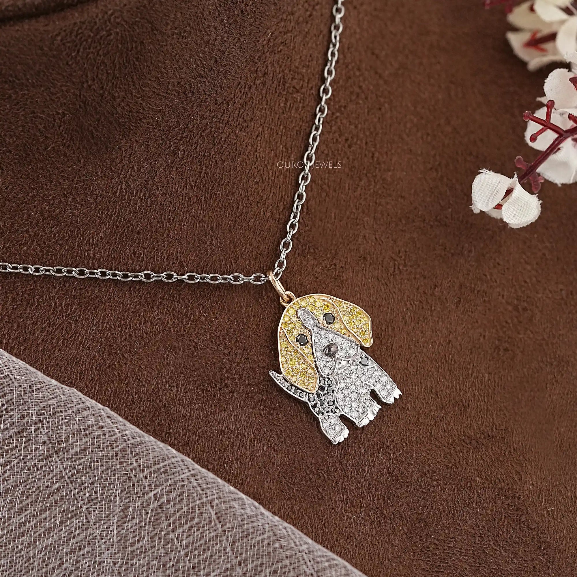 Lab Grown Color Diamond Dog Pendant Necklaces