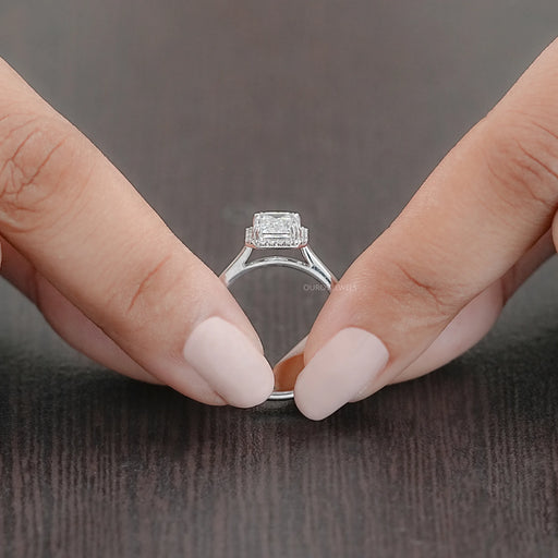 Emerald Lab Diamond Solitaire Halo Engagement Ring Rings