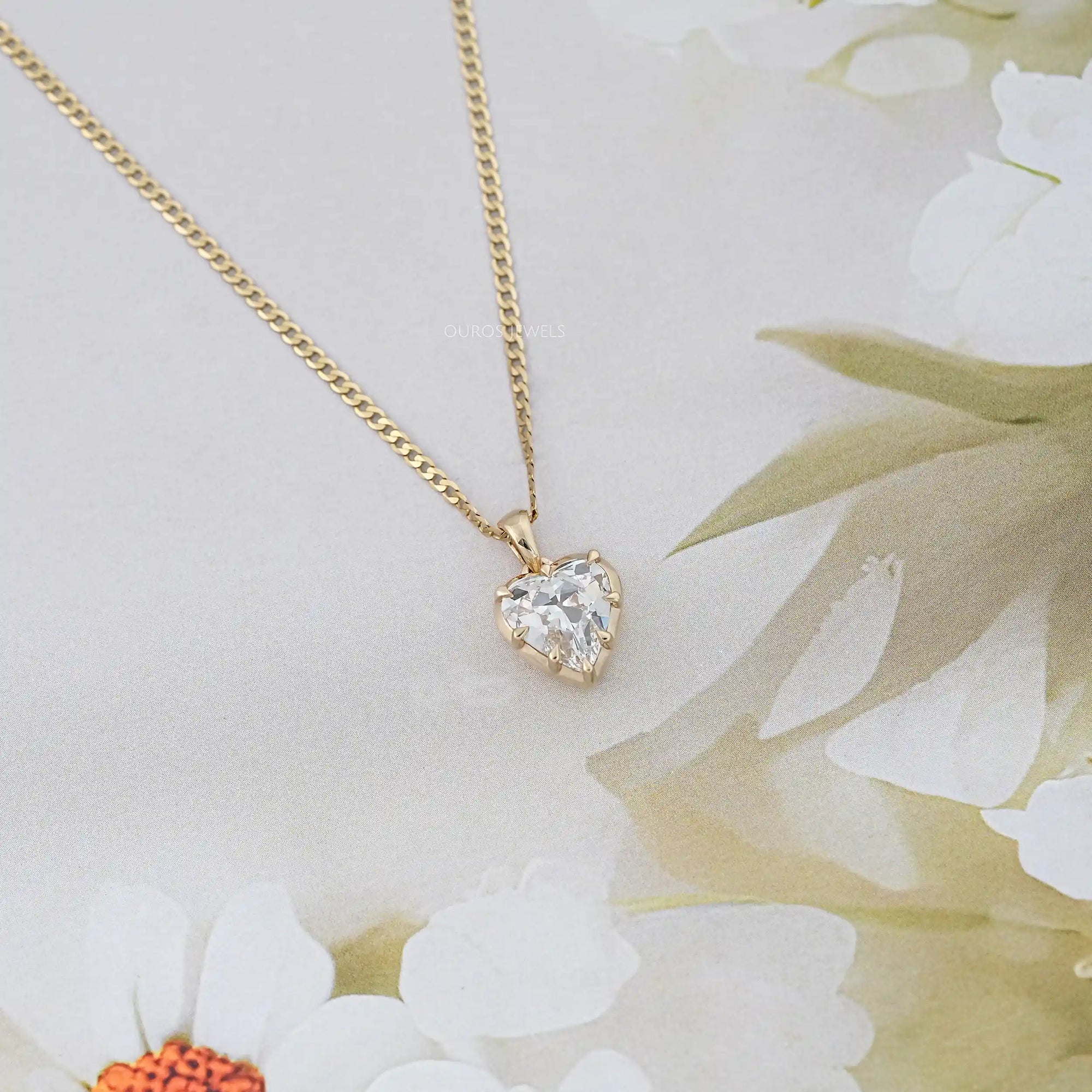 Old Mine Heart Lab Diamond Solitaire Pendant Necklaces
