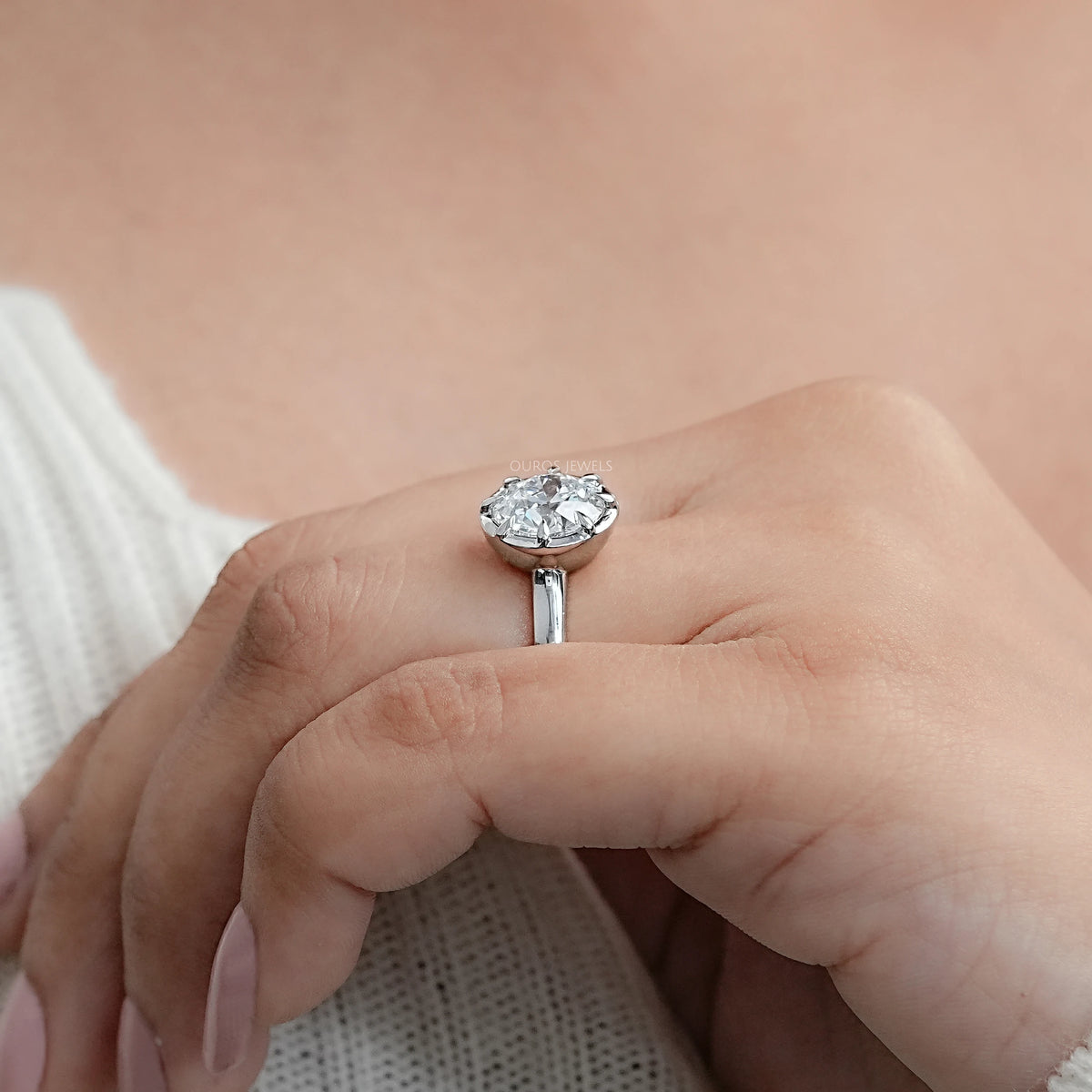 Old European Round Diamond Button Back Solitaire Ring Rings