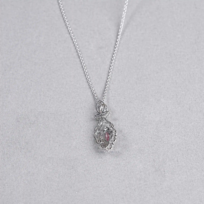 Pink Marquise Shape Double Halo Pendant Necklaces