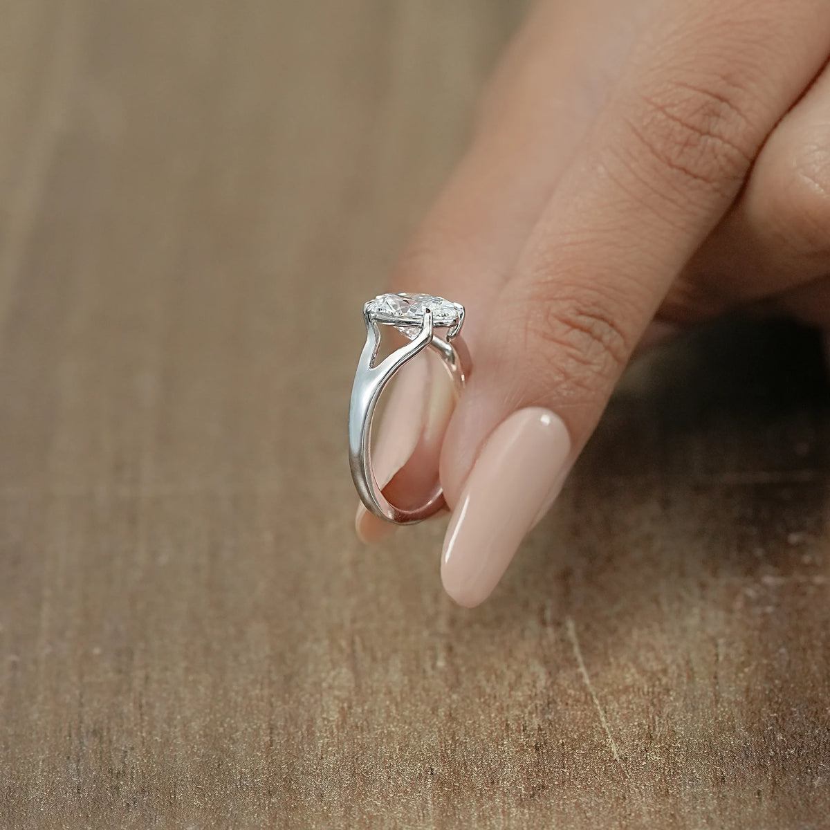Oval Diamond Solitaire Split Shank Engagement Ring Ring