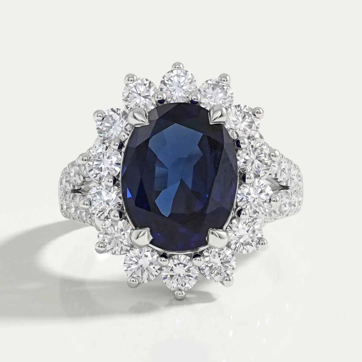 Sapphire Oval Gemstone Halo Split Shank Engagement Ring Rings