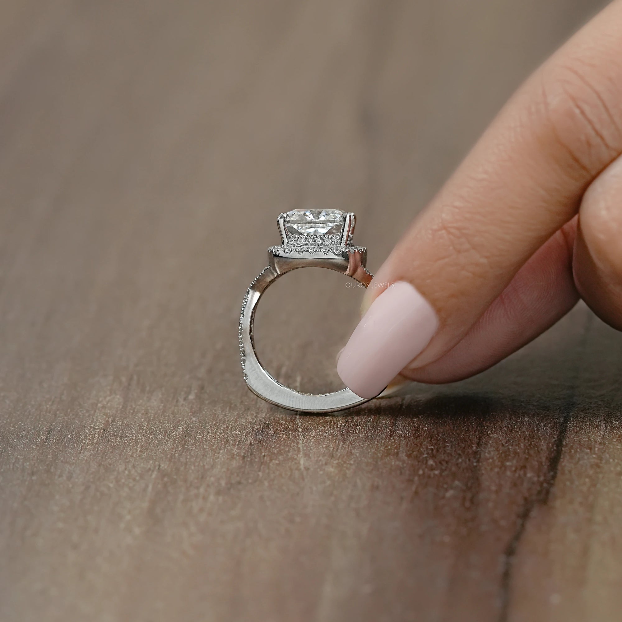 Twisted Square Cushion Cut Hidden Halo Ring Rings