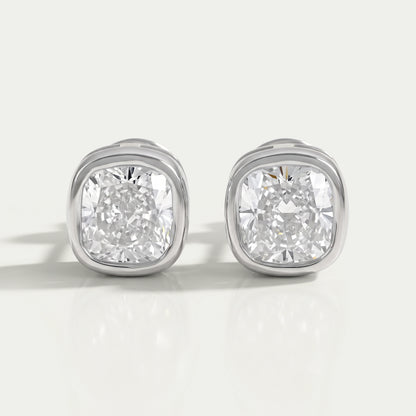 Square Cushion Lab Diamond Bezel Stud Earrings Earrings