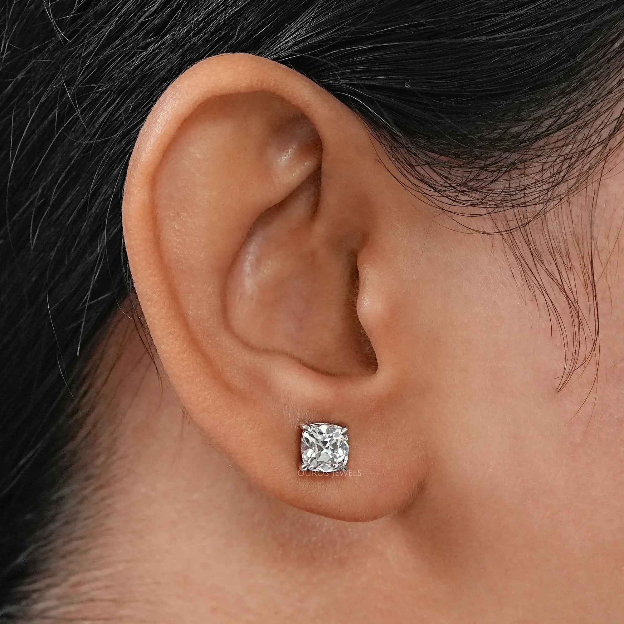 Square Old Mine Cushion Cut Lab Diamond Stud Earring