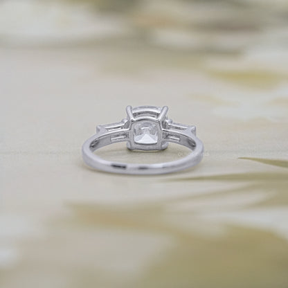 Square Old Mine Cushion Cut Lab Diamond Three Stone Ring Ring