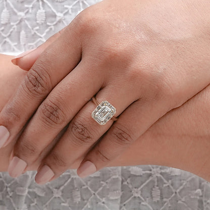 Emerald Diamond Engagement Ring - Baguette Halo Settings Rings