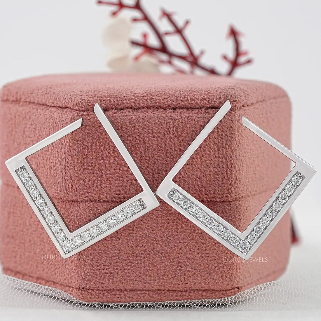 Square Round Lab Diamond Hoop Earrings Earrings