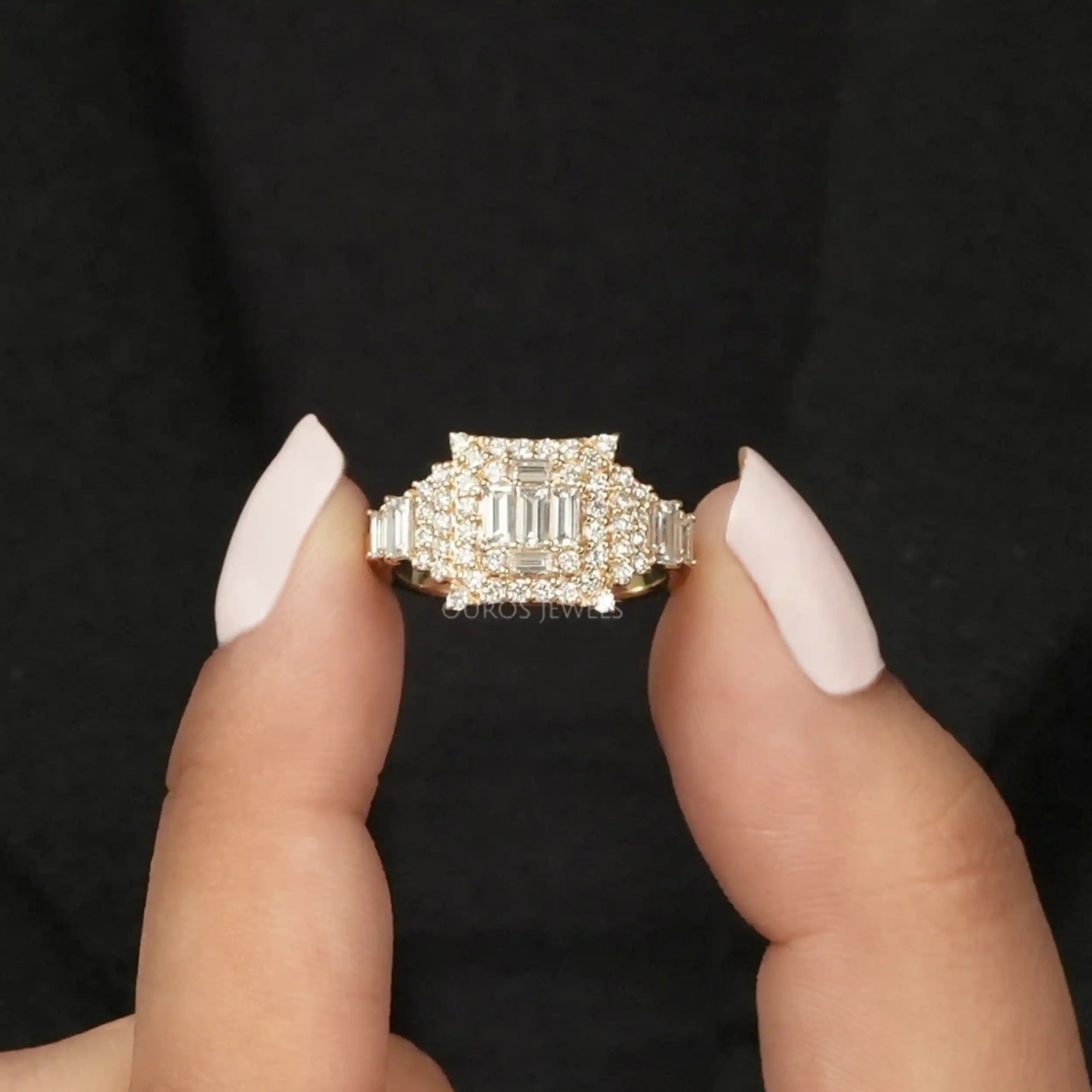 Princess Shape Baguette And Round Cut Engagement Ring