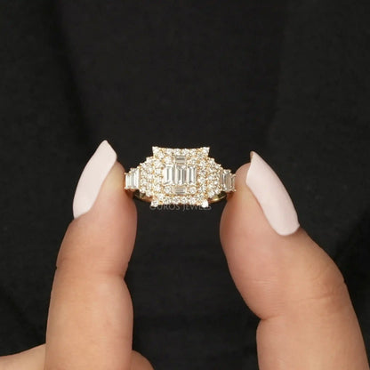 Princess Shape Baguette And Round Cut Engagement Ring
