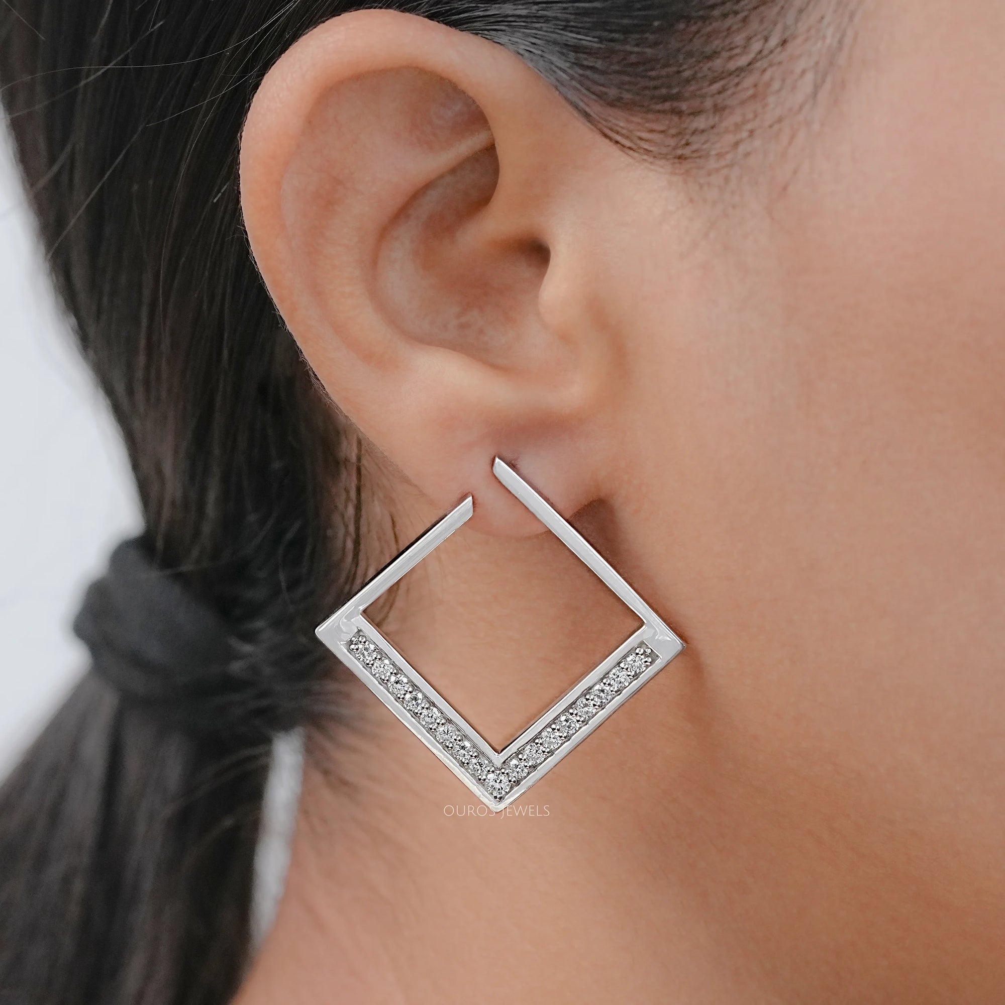 Square Round Lab Diamond Hoop Earrings Earrings