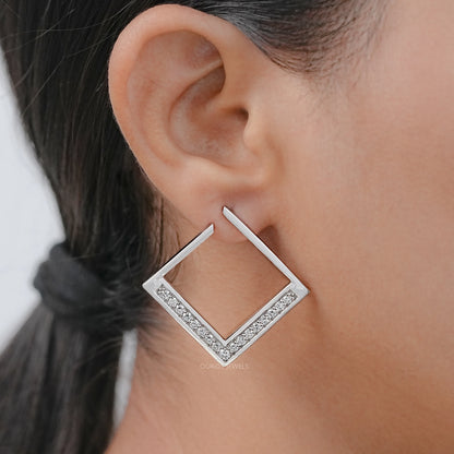 Square Round Lab Diamond Hoop Earrings Earrings