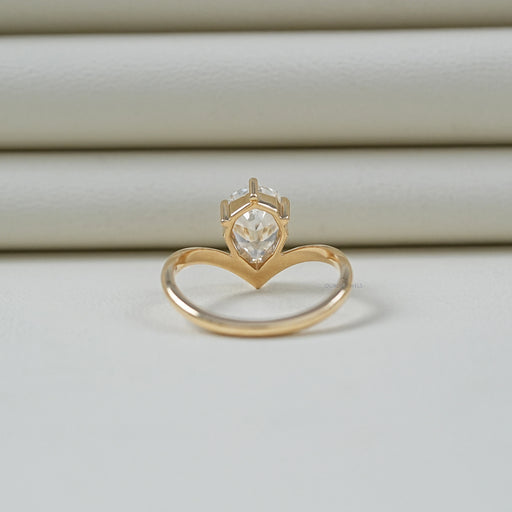 Step Cut Pear Cut Curved Solitaire Engagement Ring Ring