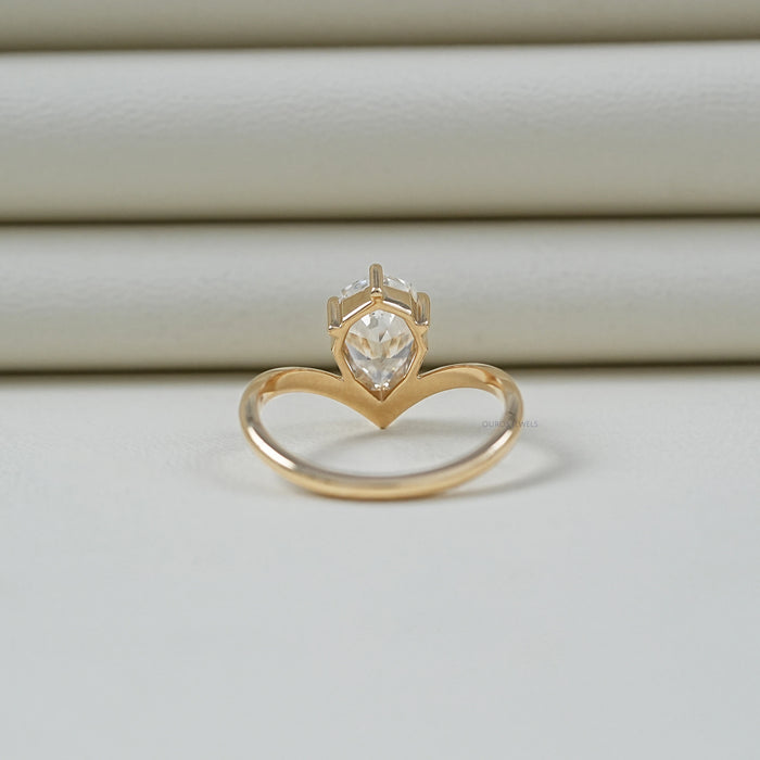 Step Cut Pear Cut Curved Solitaire Engagement Ring Ring