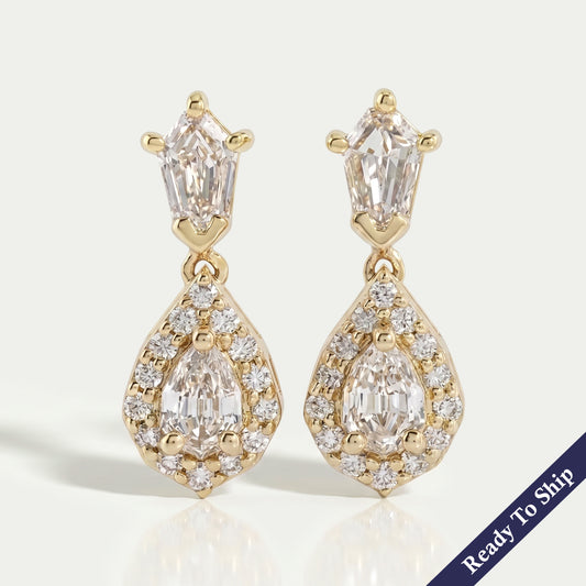 Step Cut Pear Diamond Halo Drop Dangle Earrings Earrings