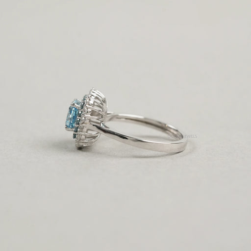 Fancy Blue Cushion Cut Double Halo Lab Diamond Ring Rings