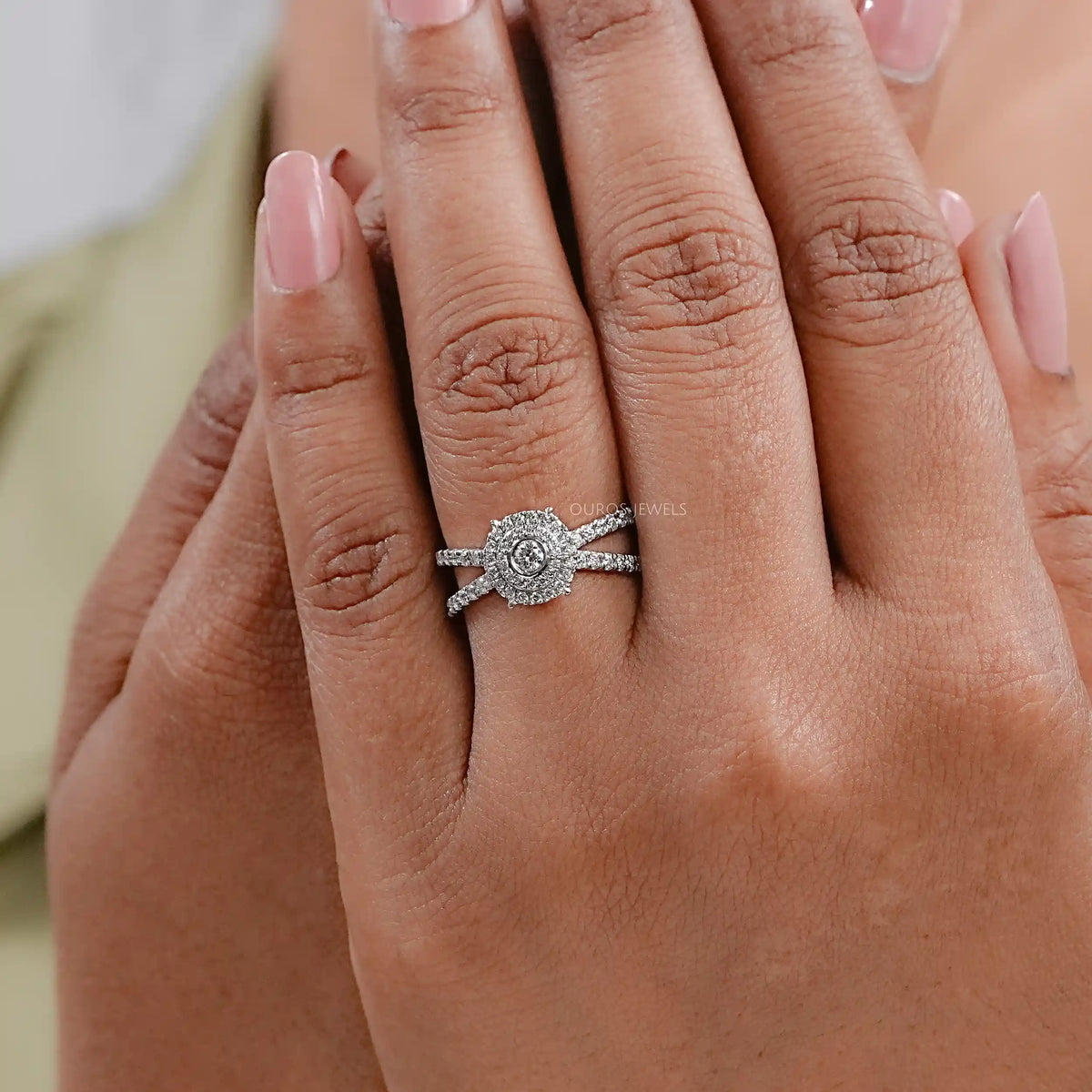 Round Diamond Crossover Ring Rings