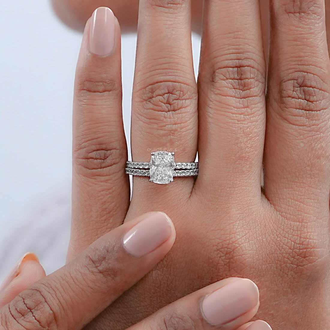 Elongated Cushion Cut Solitaire Accent Bridal Ring Set Rings