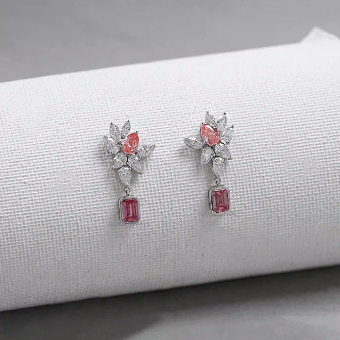 Cluster Drop Earrings With Pink & White Diamonds Earring