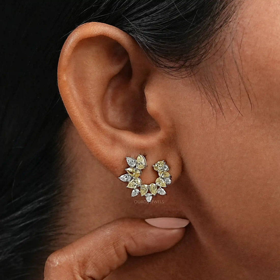 Yellow Pear Diamond Open Hoop Earrings Earring