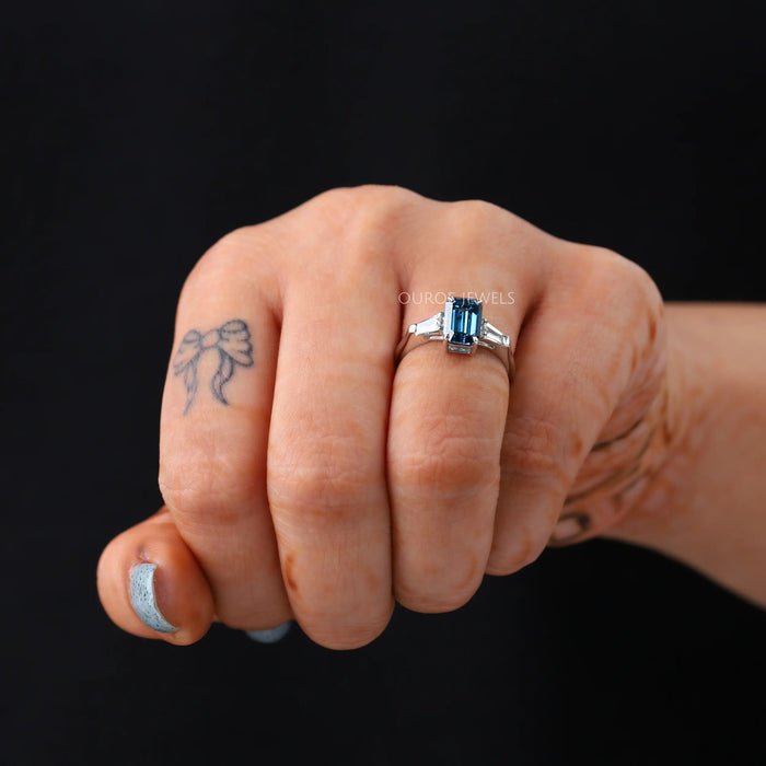 Three Stone Emerald Cut Engagement Ring Ring