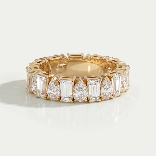 Tapered Baguette and Pear Diamond Half Eternity Wedding Band Rings