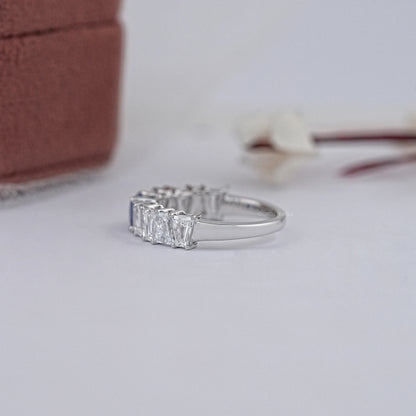 Sapphire Princess And Tapered Baguette Cut Half Eternity Band Rings