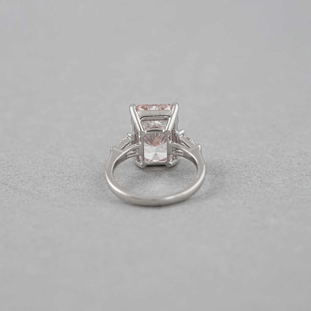 Pink Radiant Cut Lab Diamond Three Stone Ring Ring