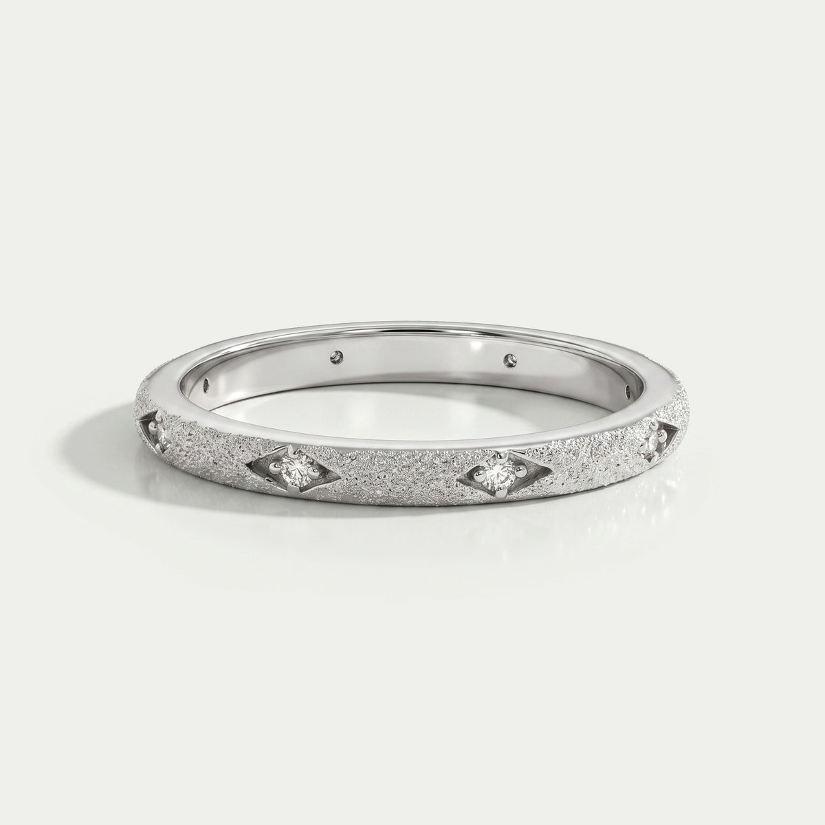 Textured Finish Dainty Diamond Wedding Band Ring