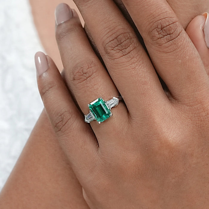 Three-Stone Emerald And Bullet Cut Diamond Ring Ring