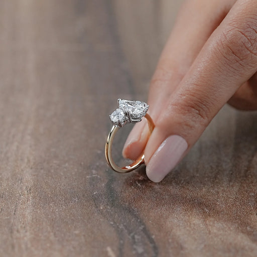 Three Stone Pear Diamond Hidden Halo Engagement Ring Rings